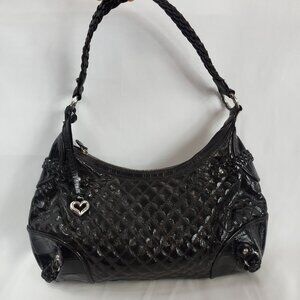 Brighton Black Quilted Leather Braided Trim Large Shoulder Bag